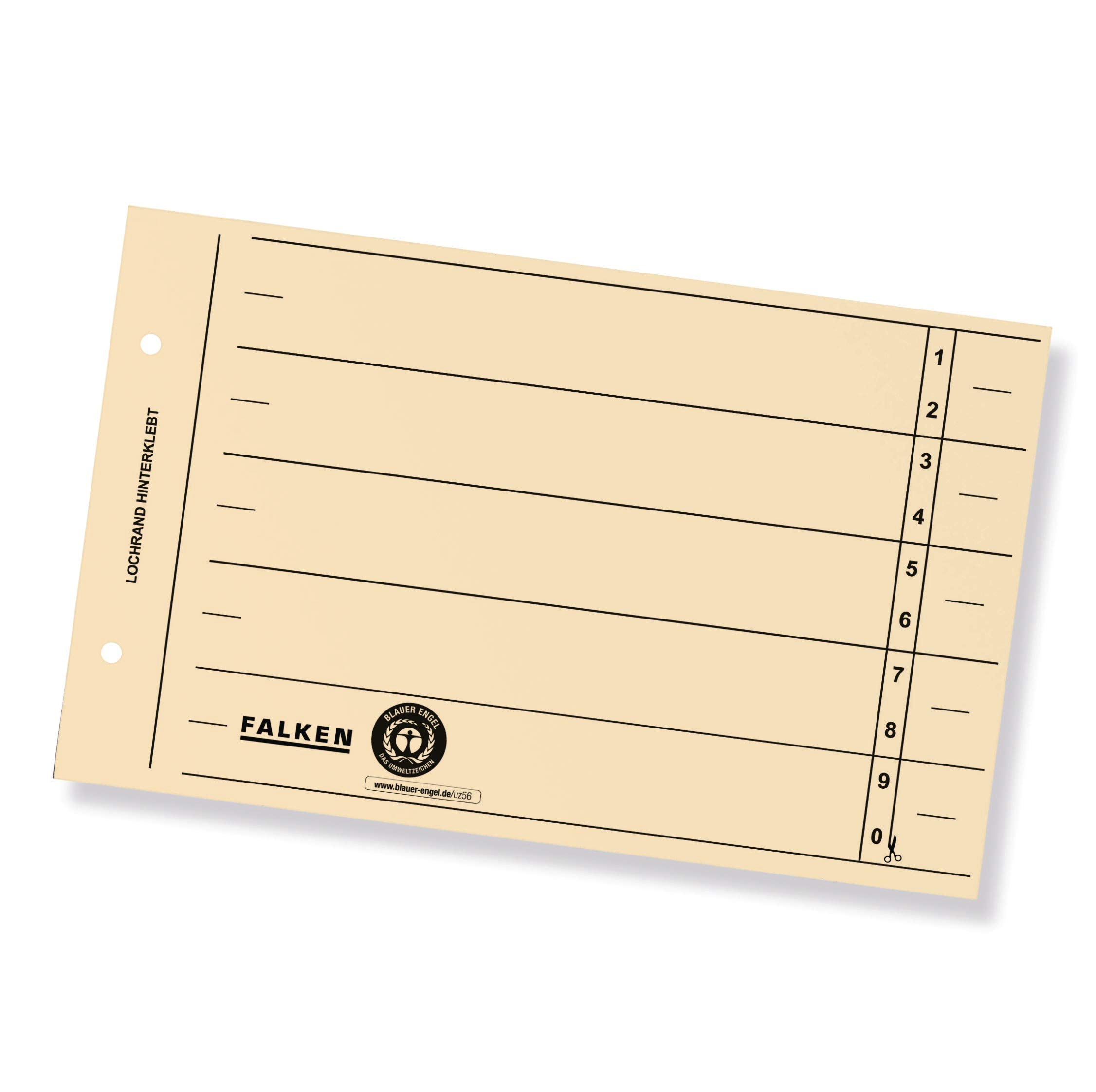 Original Falken 100er Pack Trennblätter. Made in Germany. Aus Recycling-Karton für DIN A5 quer hellchamois Trennlaschen Trennblätter Ordner Register Kalender Blauer Engel