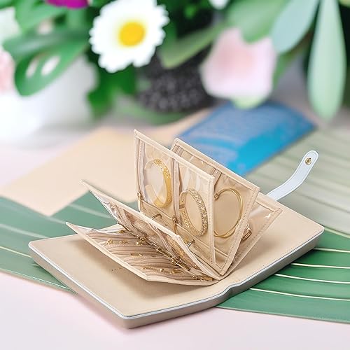 Miniatura 8 de Vlando Organizador de libros de joyería, estuche de viaje de cuero con 5 páginas desmontables para collares, anillos, aretes, sin enredos