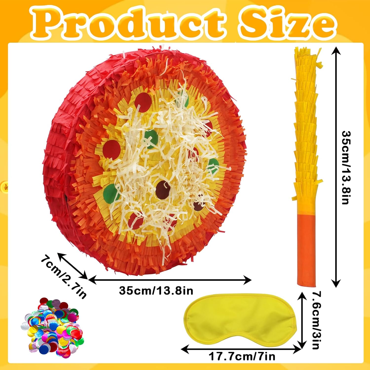 Round Pizza Pinata with Stick, Confetti, and Blindfold, Pizza Party Decorations For Kids Summer Food Themed Birthday Mexican Party Supplies