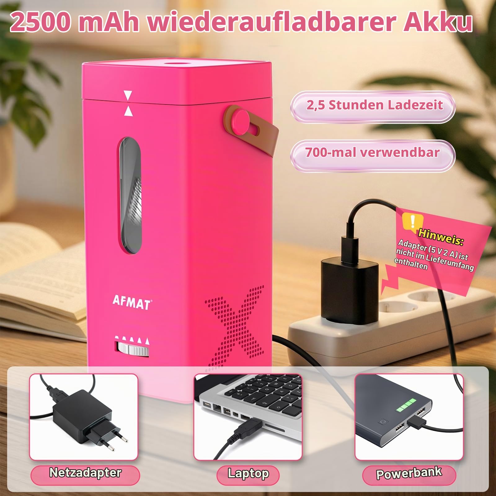 AFMAT Elektrischer Anspitzer, Vollautomatischer Anspitzer, Auto in & Out, Wiederaufladbarer Hands-Free Anspitzer für Jumbo & Buntstifte (6,5-12 mm), Tragbar für Zuhause/Klassenzimmer/Büro,Rosarot,PSC6