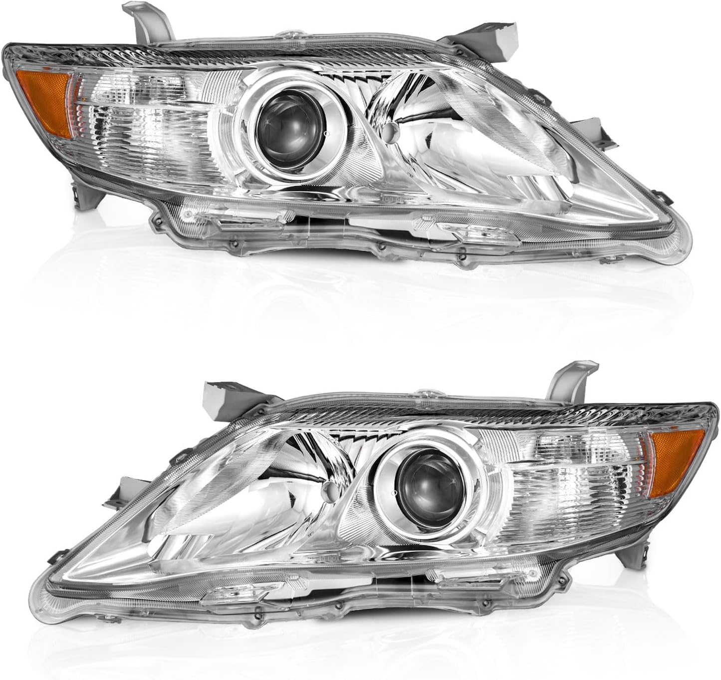 WEELMOTO Headlights Assembly For 2010 2011 Toyota Camry [4-Door Sedan] Only Fits US Version, Does NOT Fit Hybrid Models, Headlight Compatible with 10 11 Camry Headlamp Replacement Chrome Housing