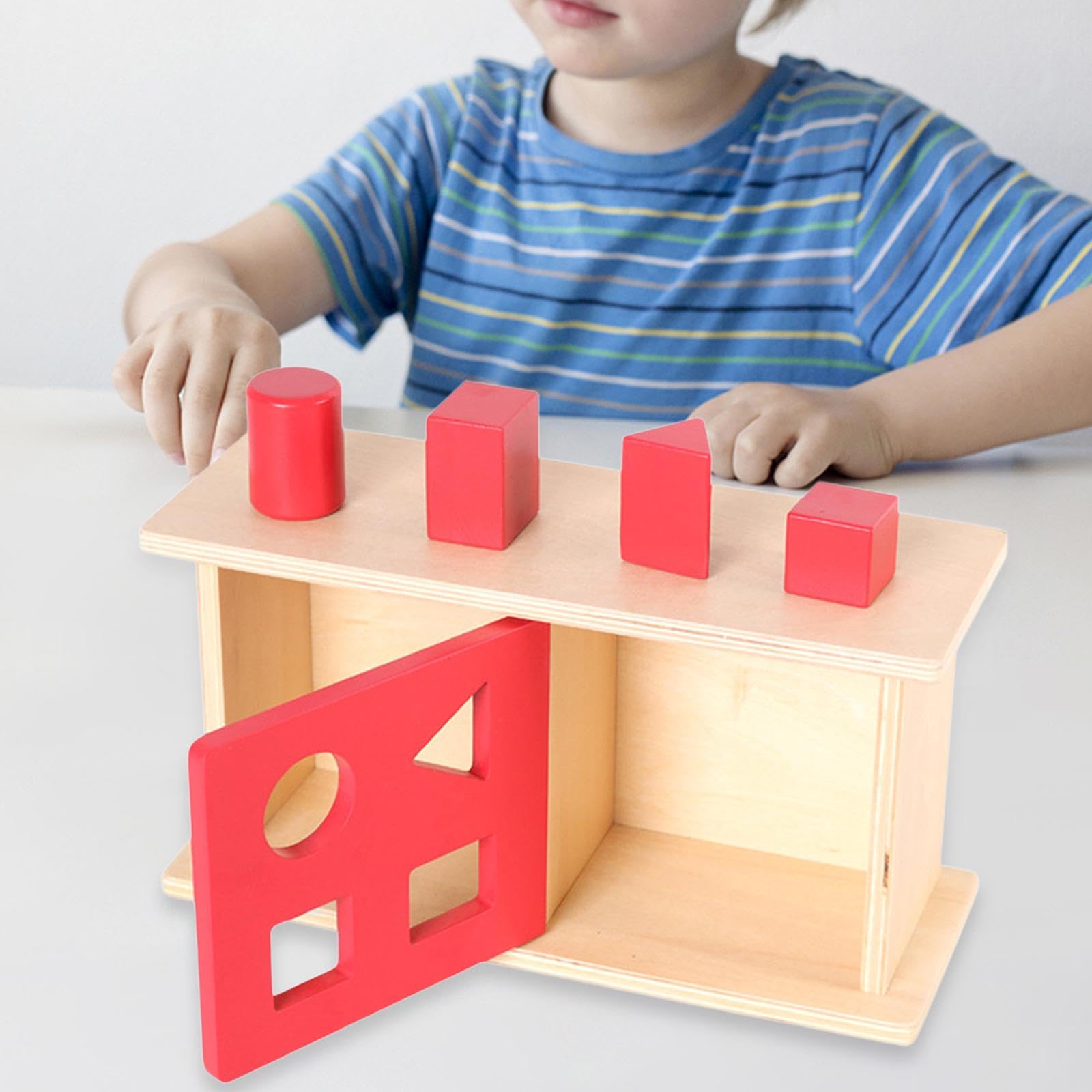 predolo Box Objekt Permanente Holz Lernspielzeug Form Sortierbox Sensomotorisches Übungsgerät für Vorschule Eltern-Kind-aktivität, roter Schiebedeckel