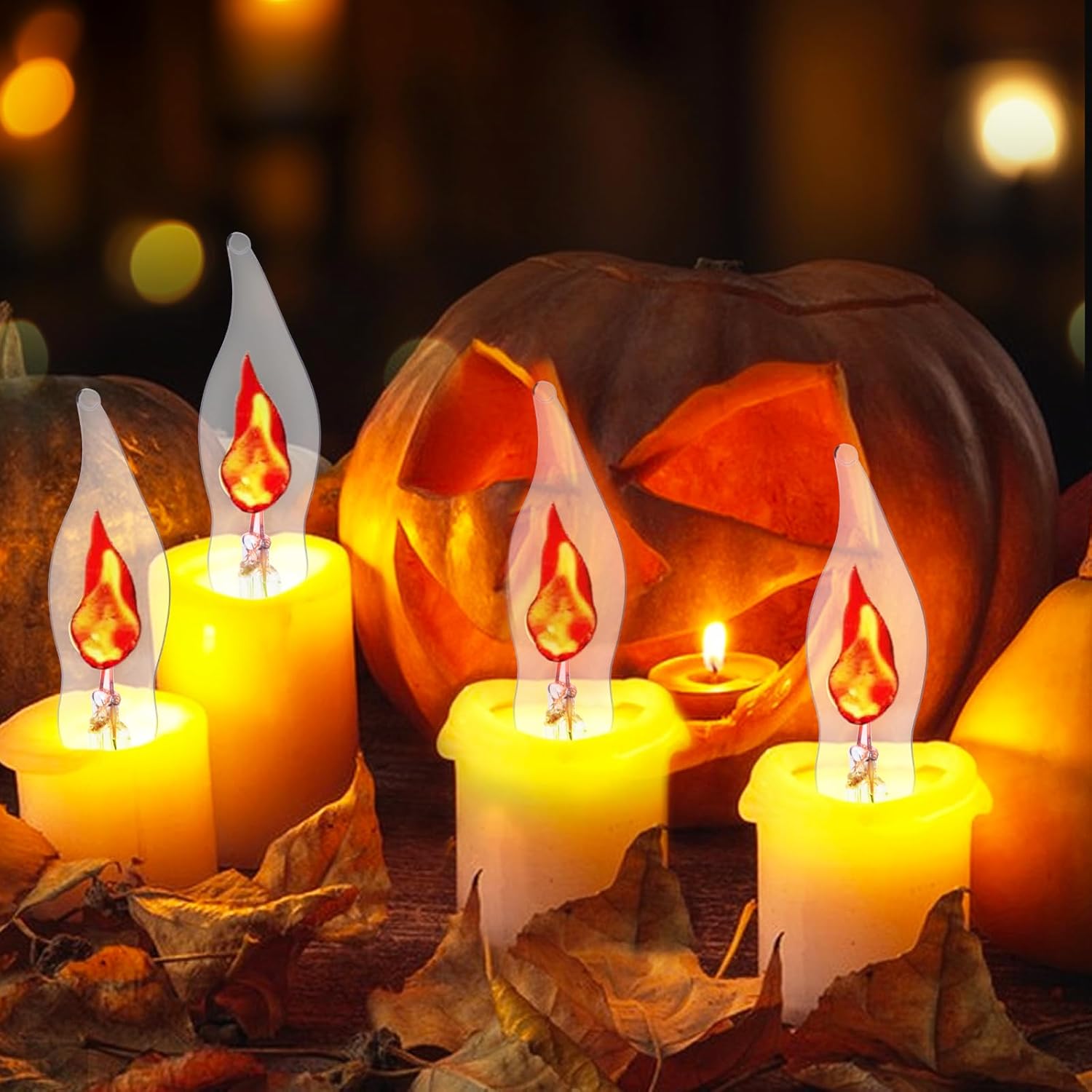 Halloween Flicker Flame Light Bulb, C18 Clear Flame Candelabra Replacement Bulbs, Halloween Decorations, 120 Volts, E12 Flame Candelabra Base Bulbs, 12 Pack