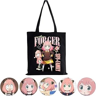 Anya Family Anime Canvas Tote Bag with 5pcs Button Pins Set Anya Shopping Bag Anime Shoulder Bag (FB-Anya)