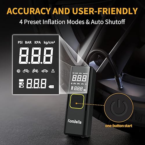 Miniatura 5 de Inflador de neumáticos Compresor de aire portátil para automóvil, inflado 2 veces más rápido con batería de 8000 mAh y cable de CC, bomba de