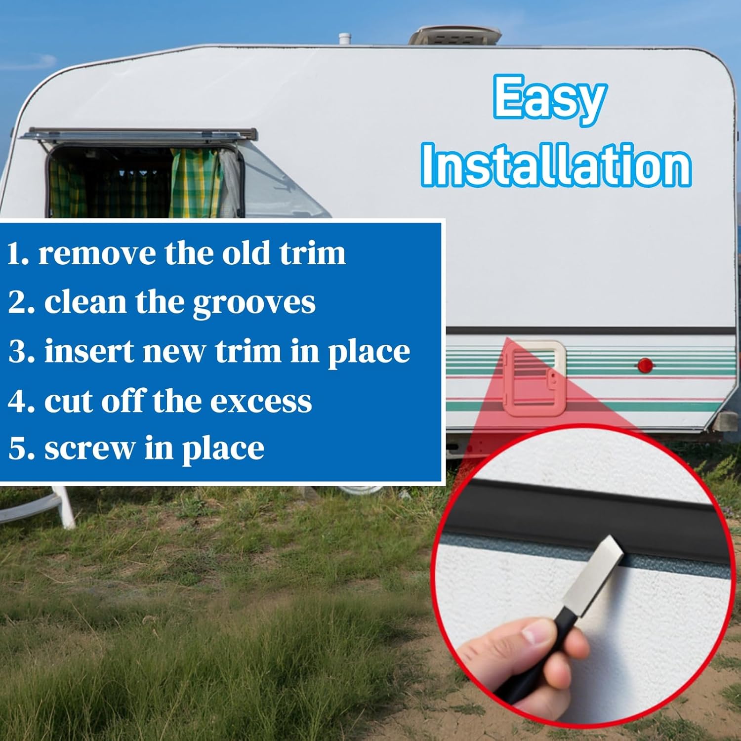 1" RV Trim Molding Insert, 200 Ft Flexible RV Weather Stripping Exterior Corner Moldings, Heavy Duty Outside Seam Roof Edge Track Screw Cover for Camper, Travel Trailer