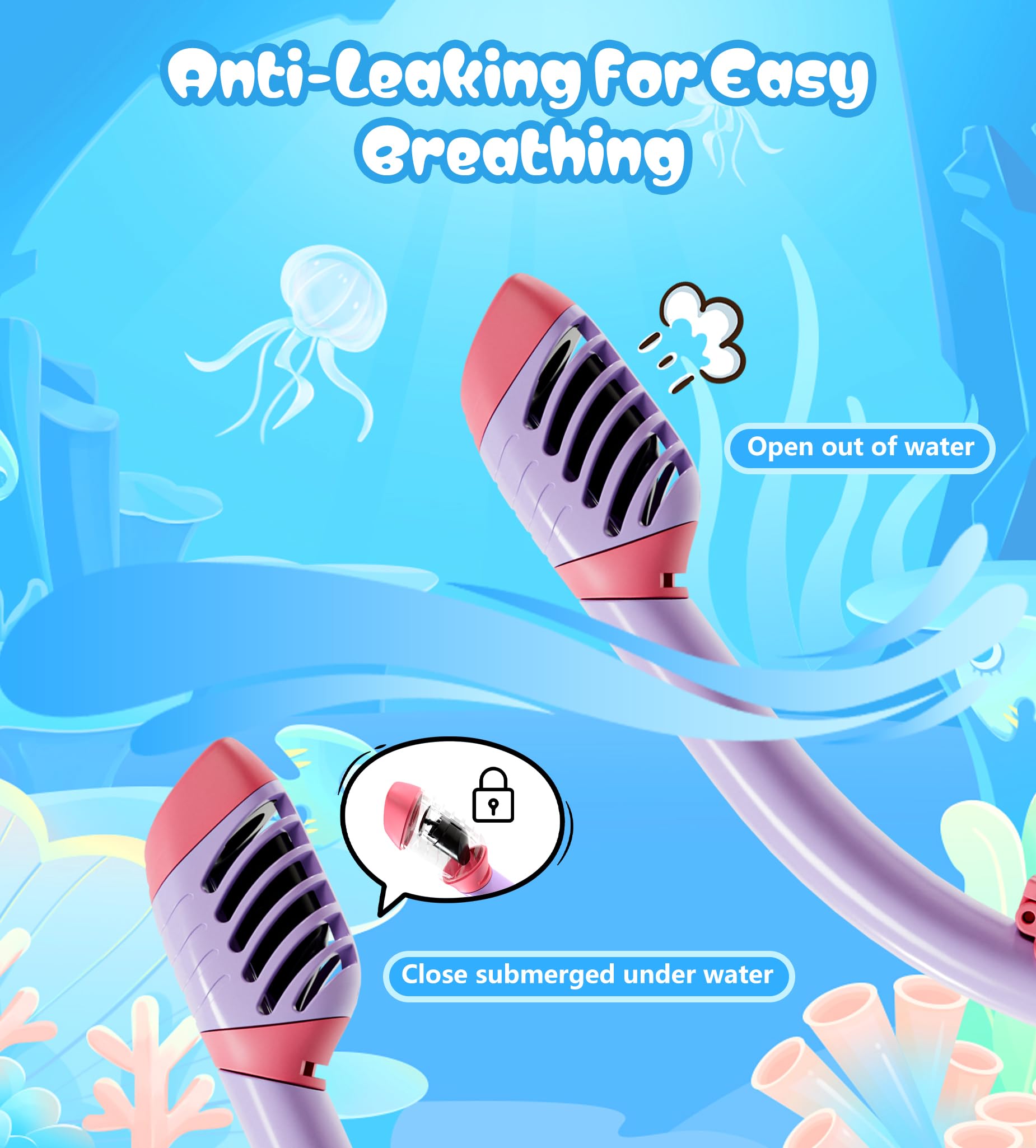 Aegend Maschera da snorkeling per adulti, ragazzi e bambini, con valvola di asciugatura superiore, vista panoramica, anti-perdite e anti-appannamento, con borsa a rete per snorkeling, immersioni
