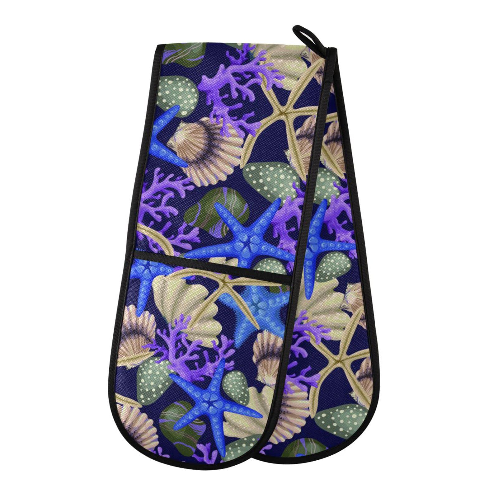 Double Oven Glove Starfish Shells Coral Heat Resistant Double Ovens Mitt Modern Cooking Gloves Potholders — image 1