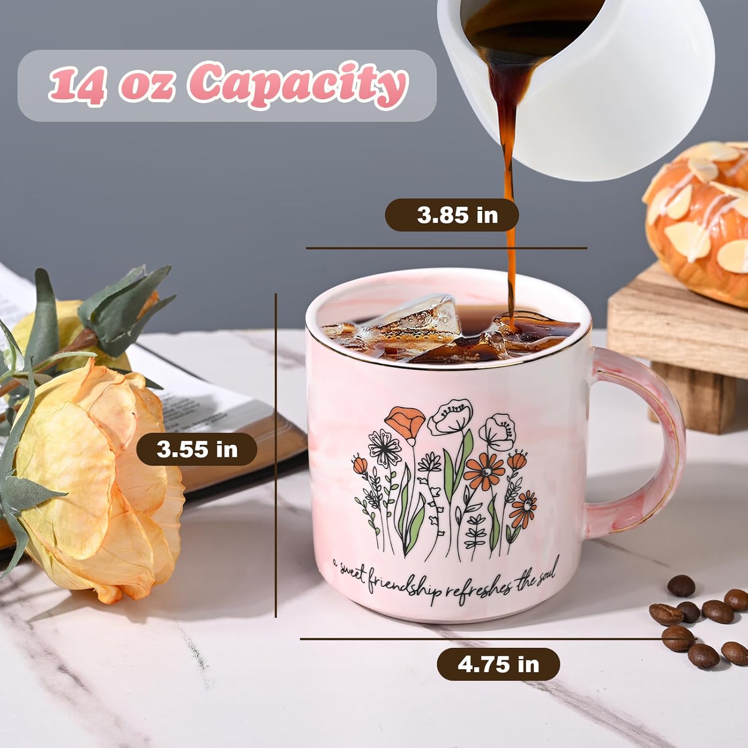 Christian Gifts for Women,Friendship Gifts for Women Friends, Floral Ceramic Mug for Best Friend,Inspirational Scripture Friends Coffee Mug 14 oz with Bible Verse:A Sweet Friendship Refreshes the Soul - Image 6