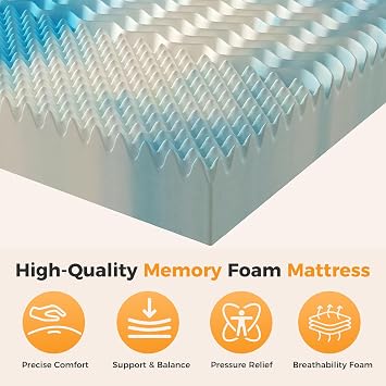 3 Inch 5-Zone Cooling Gel Memory Foam Mattress Topper Full, Pressure Relief for Back & Hip Pain, Soft Reversible Pad for Dorm RV Camping, CertiPUR-US Certified, Blue