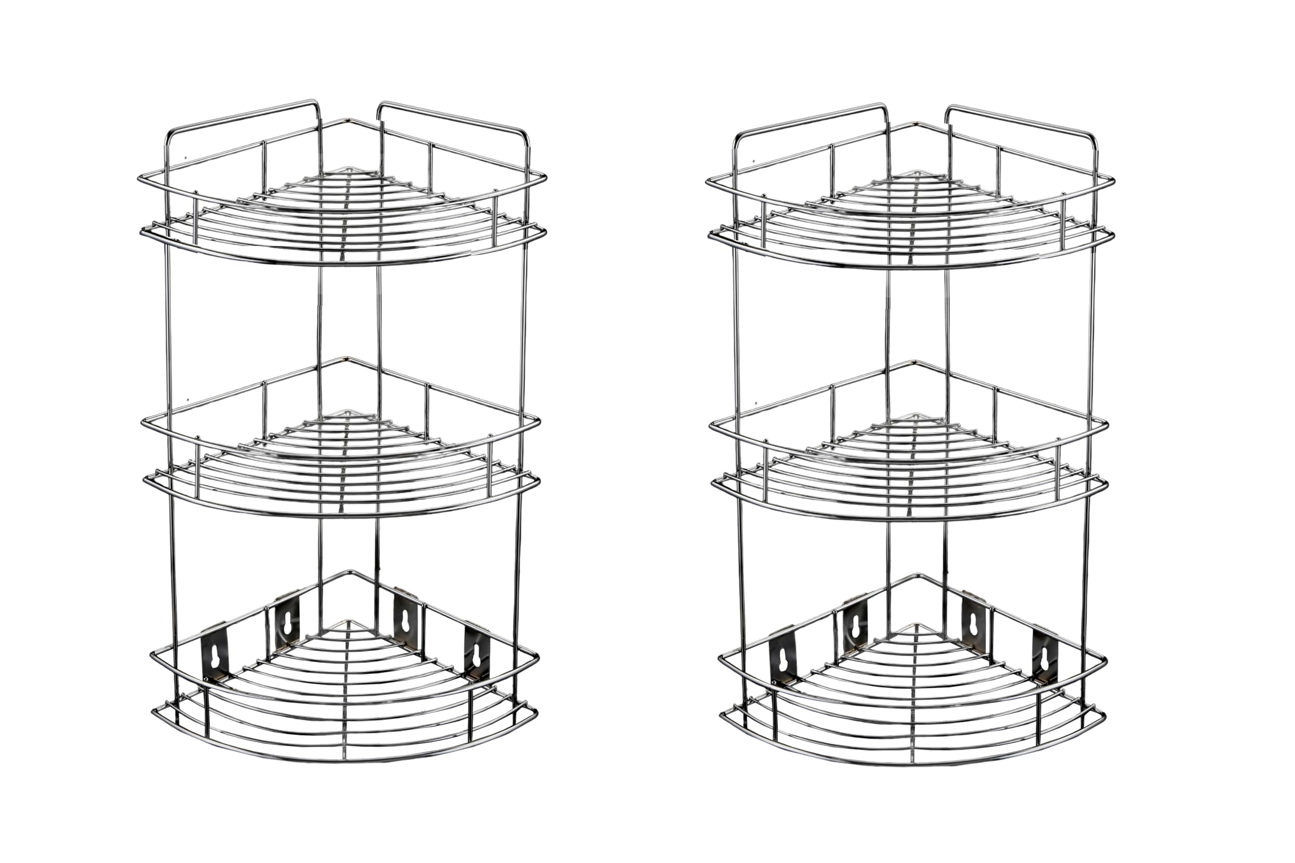 Corner Stand Big Shelf Storage Wall Mounted Multipurpose Stainless Steel 3-Tier Corner Storage Rack/Shelf for Kitchen and Bathroom Pack of 2