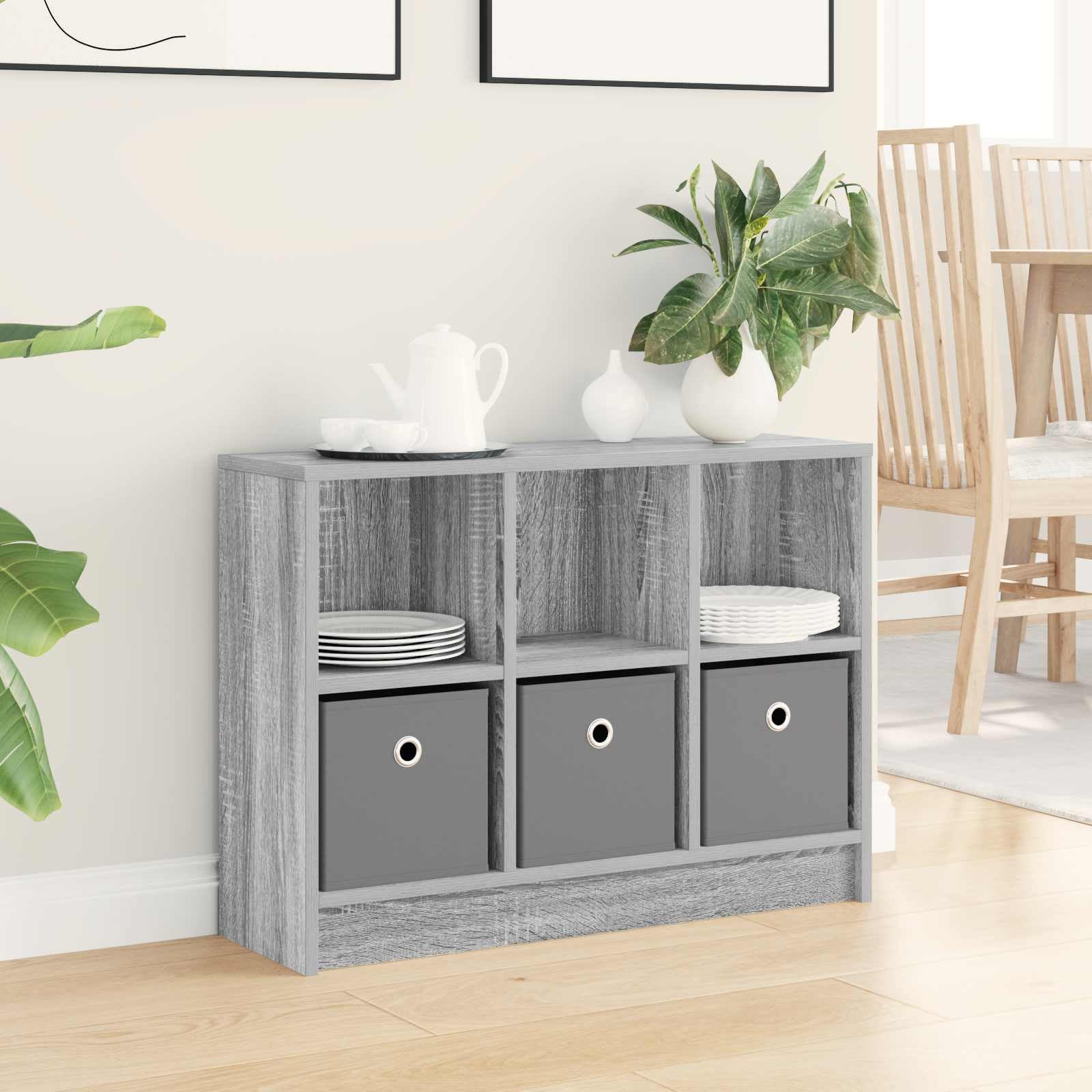 Credenza Grigio Sonoma 73,5 x 22,5 x 53,5 cm con 3 Cassetti e 3 Ripiani