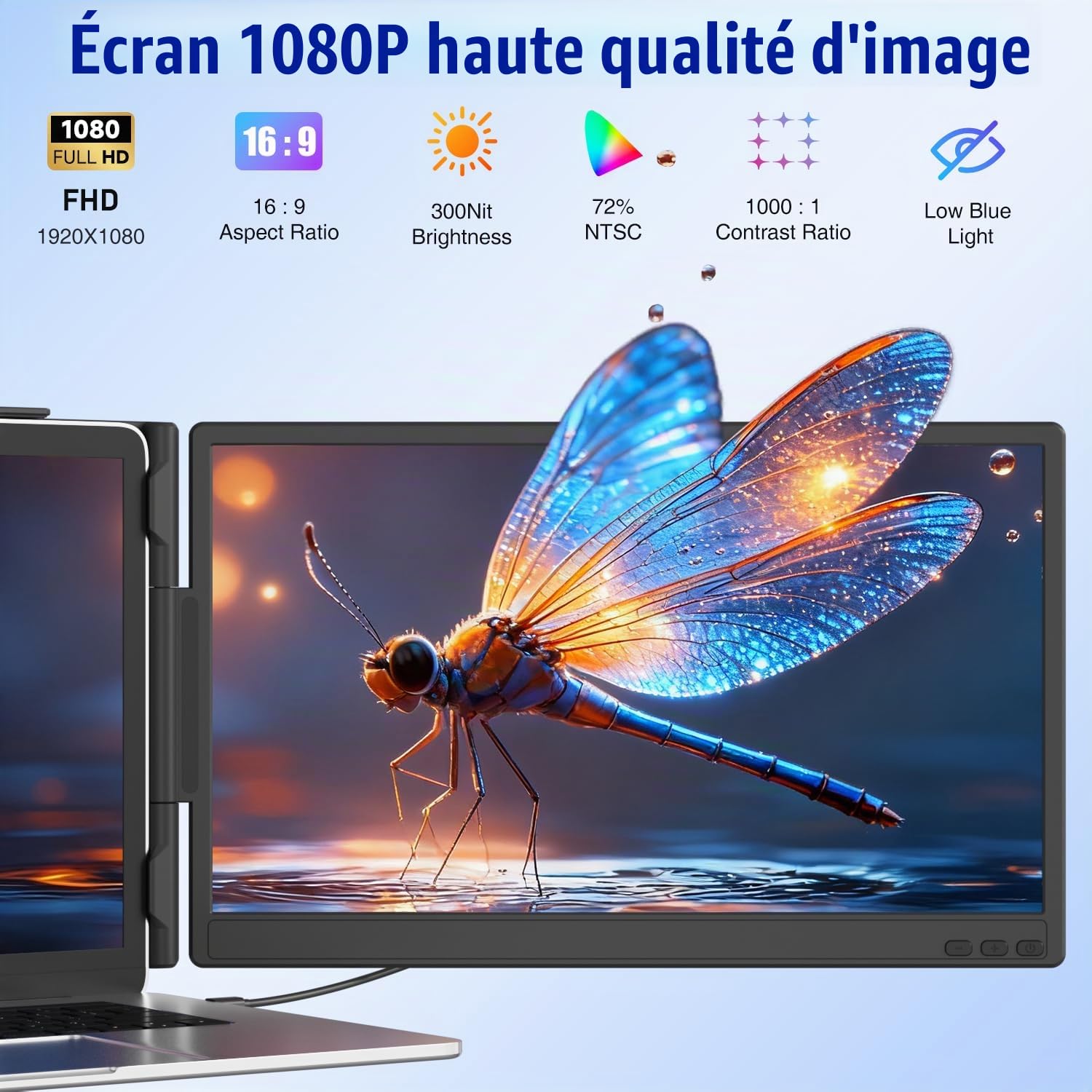 KEFEYA 14" Extension Ecran PC Portable, Double Ecran PC Portable IPS FHD 1080p, Ecran Portable de 13-17.3", Extension D'écran pour Ordinateur Portable Plug & Play pour Windows/Mac/Android/Switch/PS5