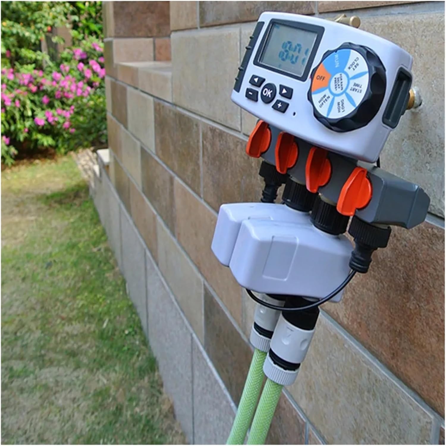 Automatic 4-Zone Irrigation System Watering Timer Garden Water Timer Controller System with 2 Solenoid Valve(Rojo)