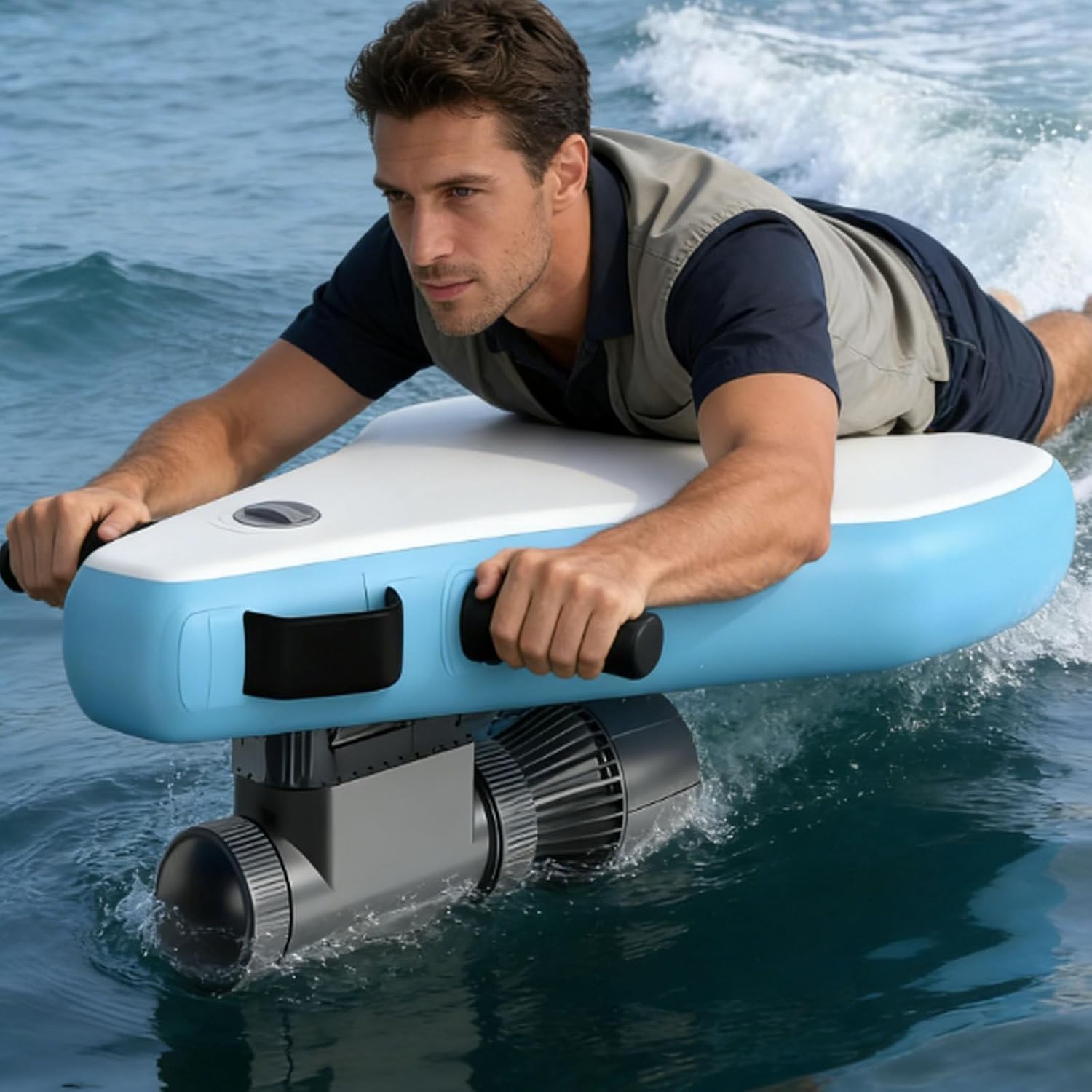 Electric Inflatable Bodyboard/Paddleboard W/ Underwater Scooter,Jet Board Electric Surfboard W/ Thruster,3-in-1 Watercraft,10-Speed,3-7/9km/H,253lbs Load,Adult Inflatable Jet Boat