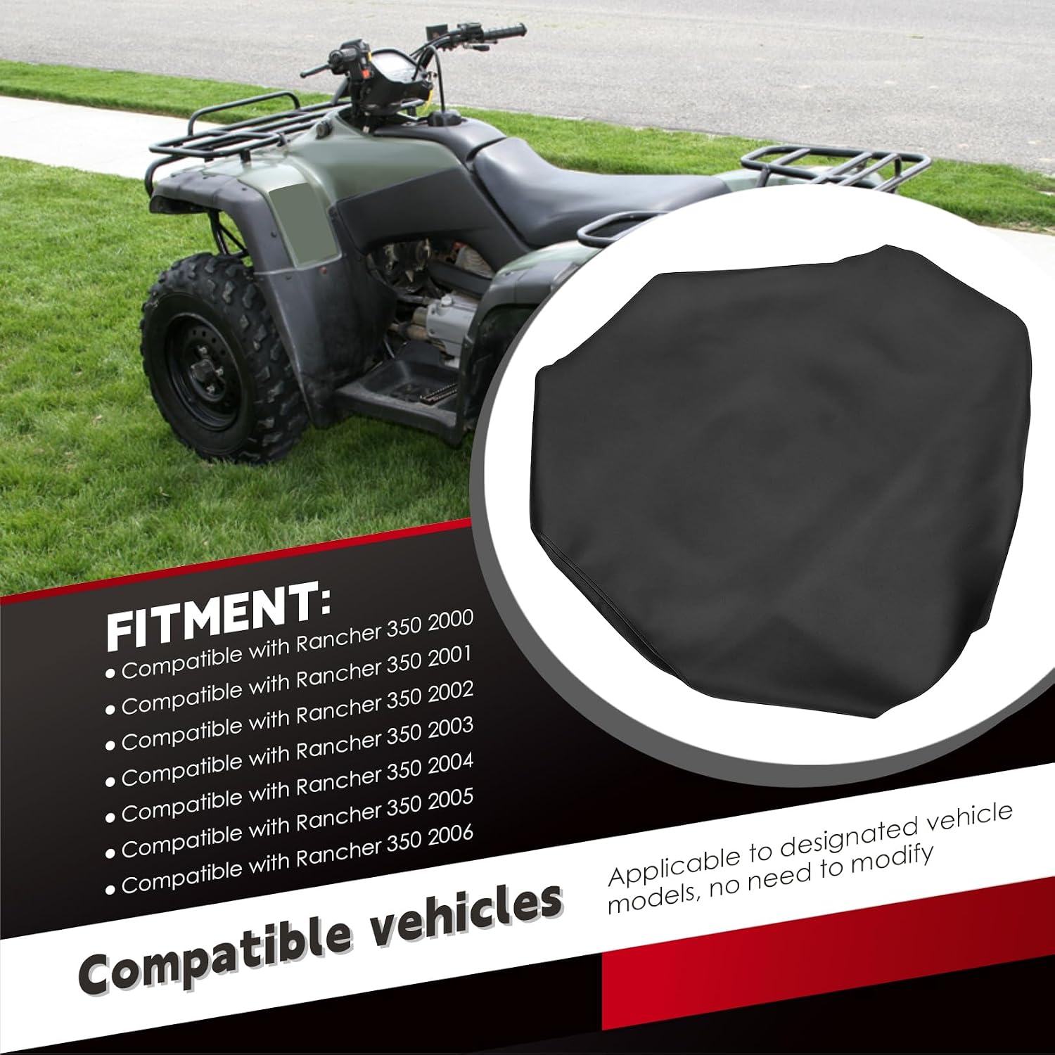 Nakkaa Seat Cover Compatible with Rancher 350 2000-2006 Foreman 400-450 1997-2004 Rancher 420 2007-2013 Standard Seat Cover Black (2000-2006 Rancher 350)
