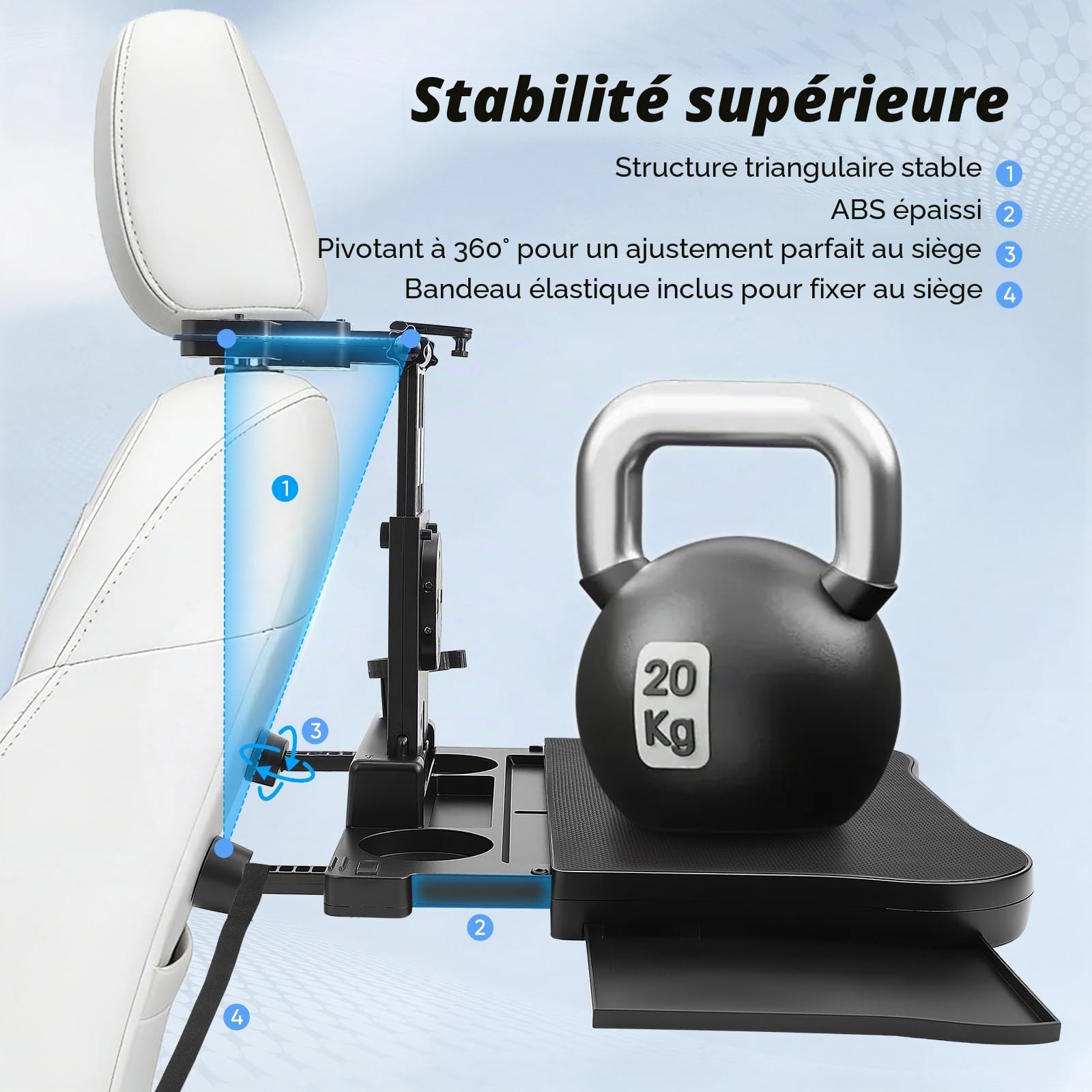 Table de Voiture pour siège arrière Passager, Bureau avec Porte-gobelet et Support de téléphone Portable, Table de Salle à Manger Multifonction pour Les trajets en Voiture, pour Travailler, écrire