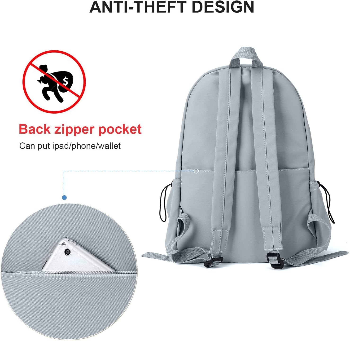 PAUBACK Blue Book Bag for School, Cute School Backpack for Teens Gilrs Boys, Casual Back Pack Rucksack for Women, Lightweight Daypack - Image 6