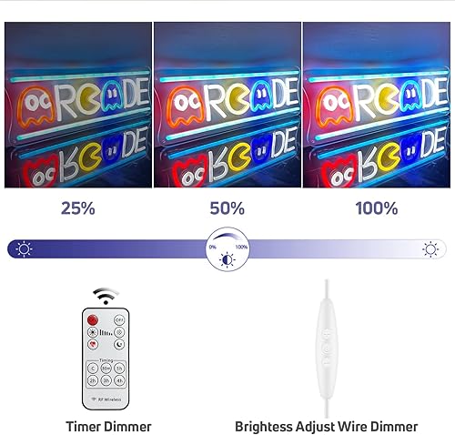 Miniatura 3 de Letrero de neón de arcade, retro fantasma, juego de arcade, letrero de luz LED de neón regulable, lámpara nocturna 3D hecha a mano para niños y