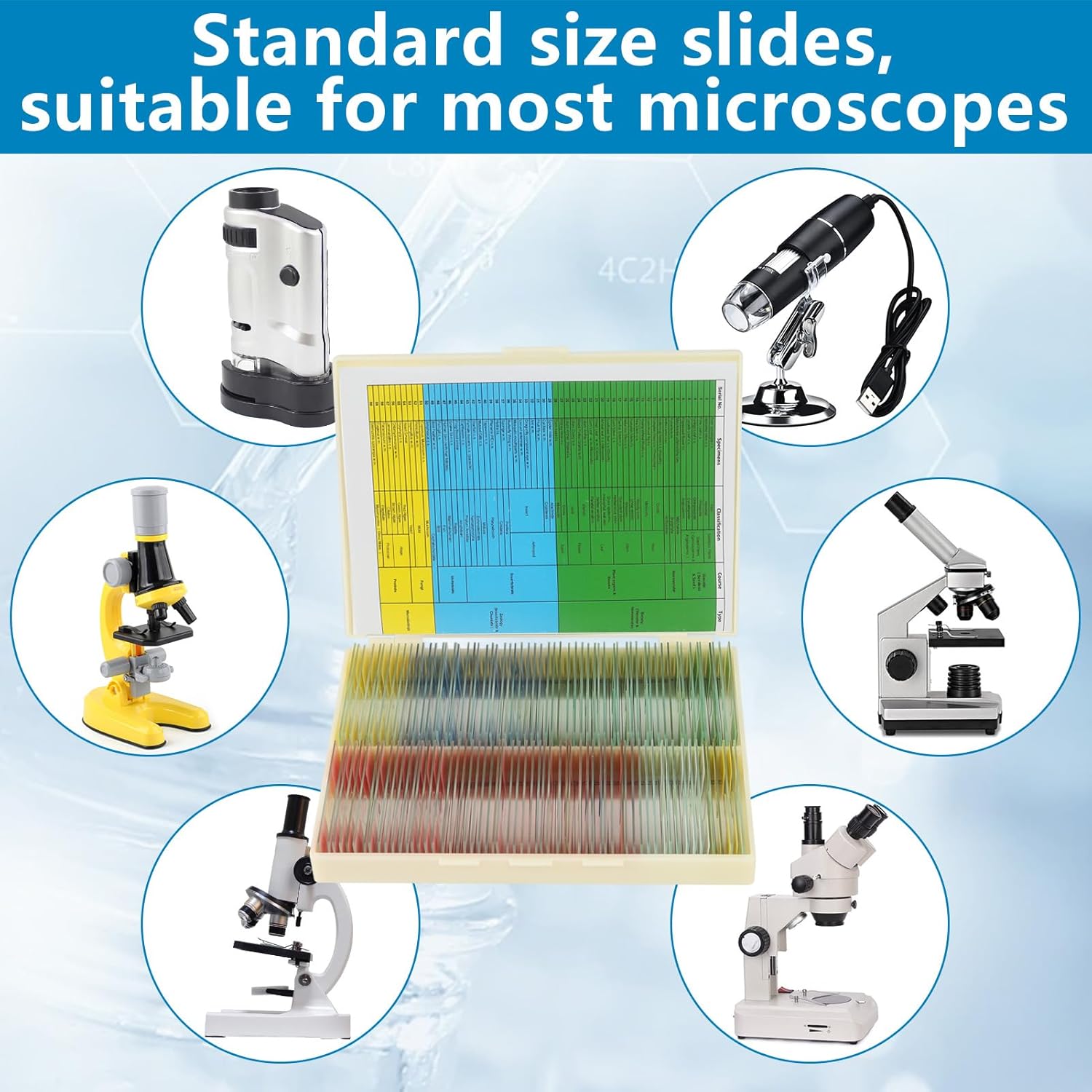 120 Microscope Slides with Specimens Set, Lab-Grade Prepared Microscope Slides for Kids Adults, Animal/Plant/Microbe/Tissue/Cells, STEM Biology Kit for Homeschool, Classroom Labs & Science Education - Image 3