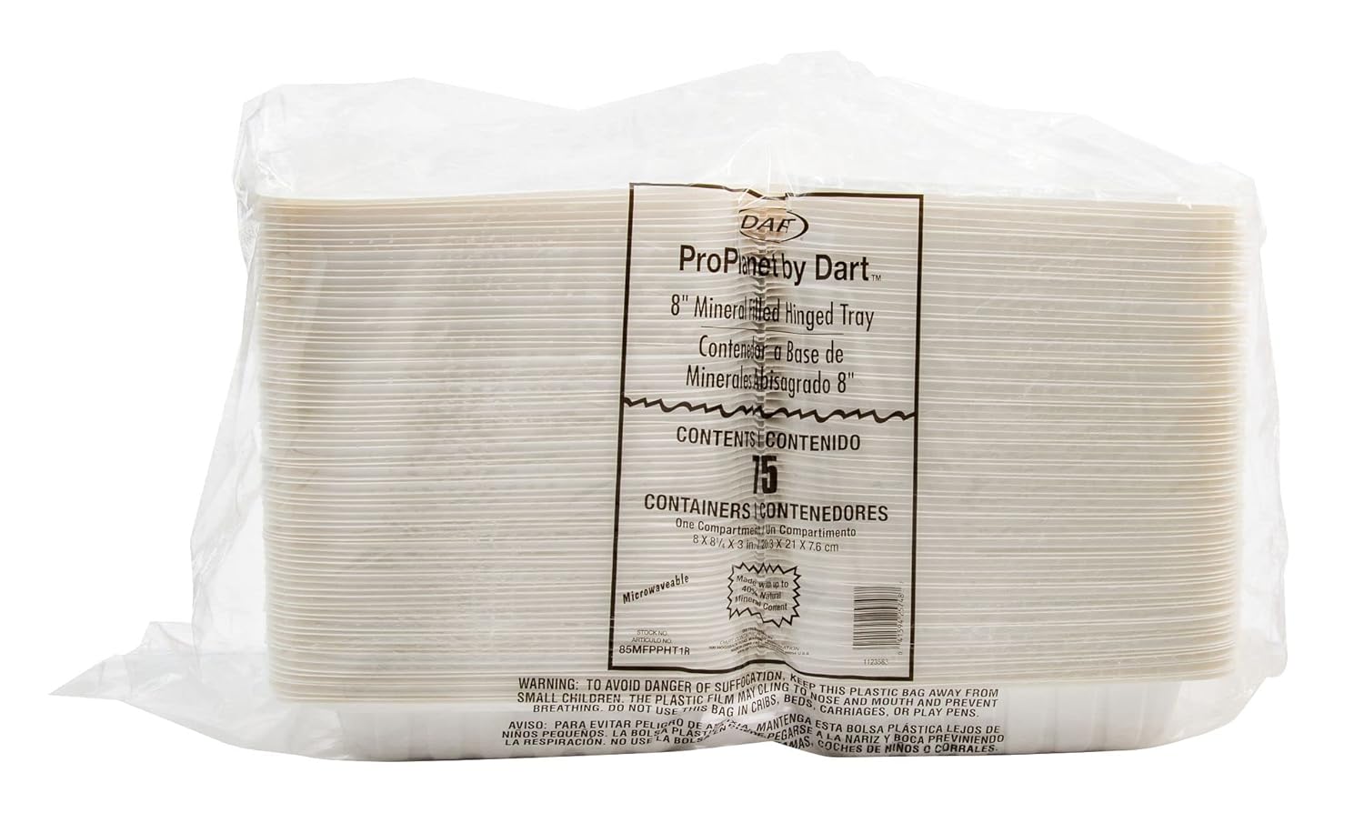 DART ProPlanet Mineral-Filled Eco-Friendly Hinged Lid Take-Out Containers, 8.5" Size, 1-Compartment, 150ct Total, 85MFPPHT1R