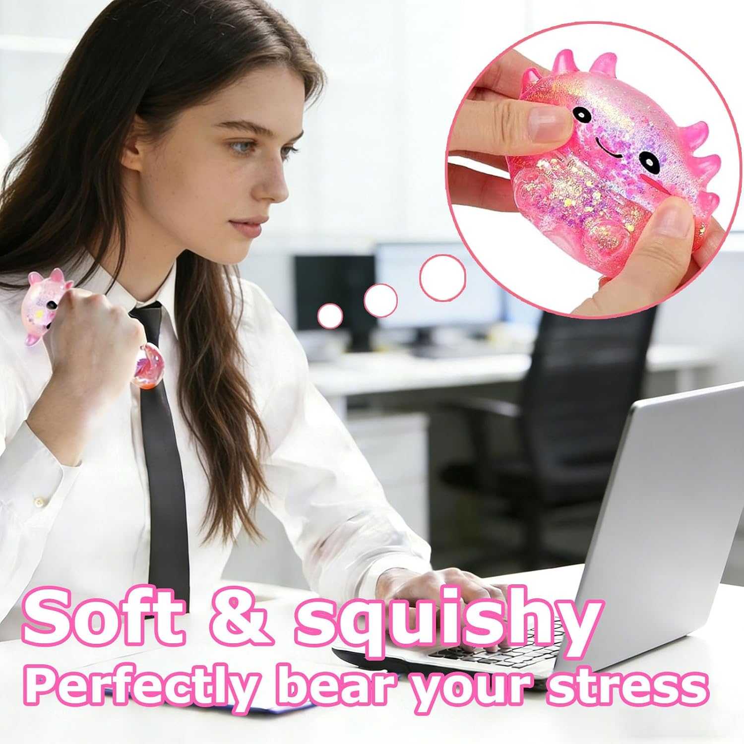 Axolotl Squishy Stress Ball, Soft TPR Slow Rebound Squeeze Ball, Cute Axolotl Fidget Ball for Stress Relief, Anxiety Sensory Gifts for Birthday, Party Favors (Pink)
