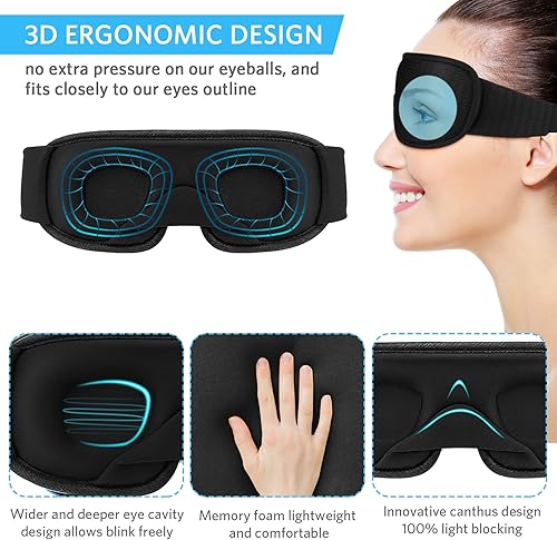 Miniatura 2 de Máscara para dormir, súper suave, con copa contorneada 3D, máscara de dormir mejorada con bloqueo ligero para mujeres y hombres con correa