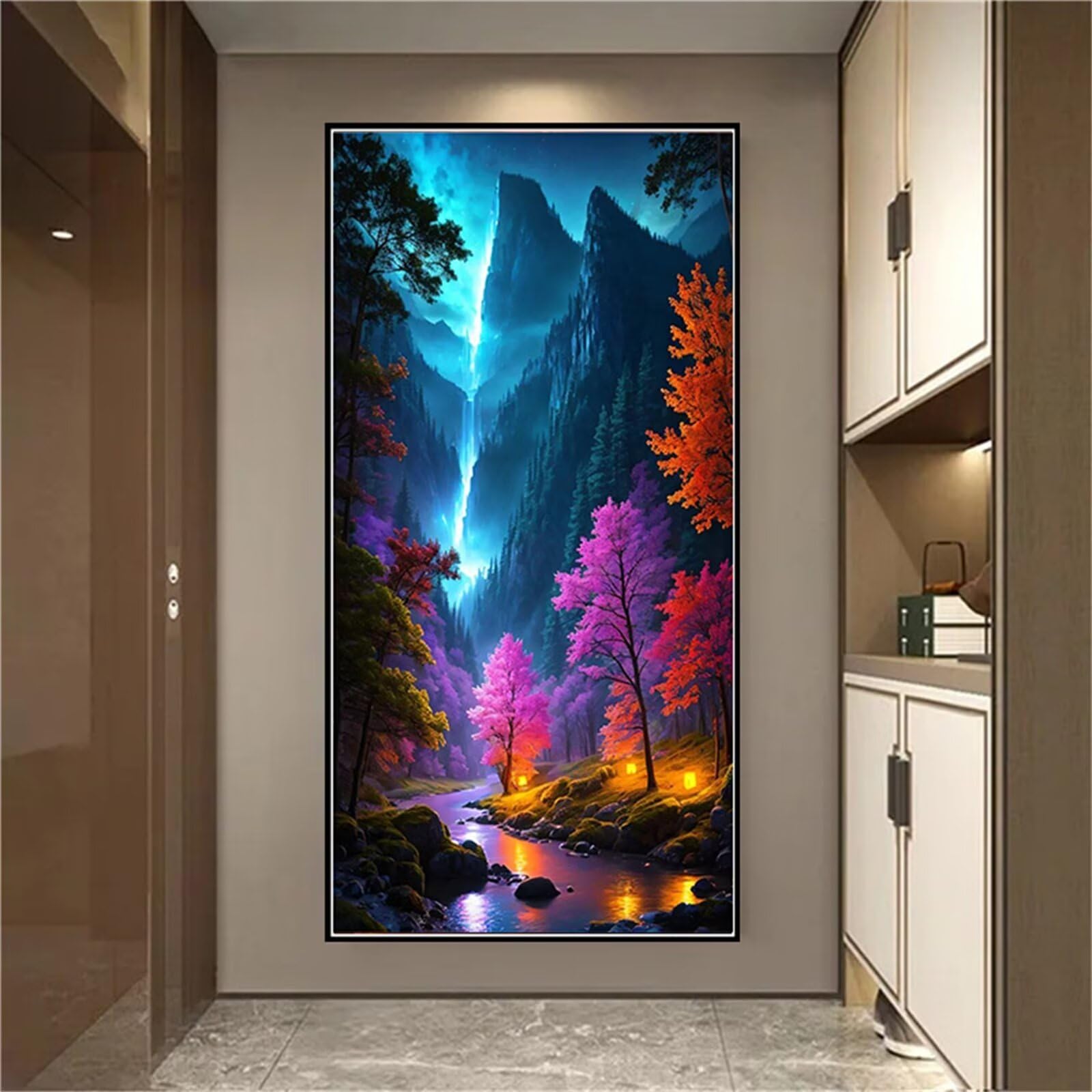 Diamond Painting cascade colorée grand format 75x150cm pour décoration salon
