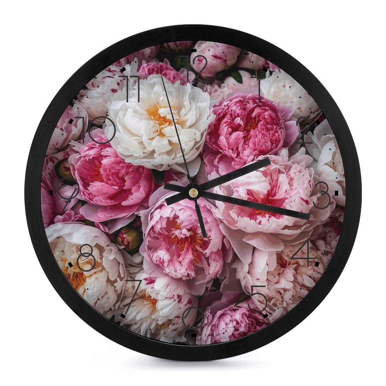 Horloge murale personnalisée pêche et pivoines 25,4 cm pour cuisine et salon