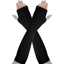 AUYAO Wool Blend Warm Arm Warmers, Cashmere Feel Fingerless Gloves With Thumb Hole, Elbow Length Long Fingerless Gloves Mittens, Stretch Women's Cashmere Warm Long Fingerless Gloves Black