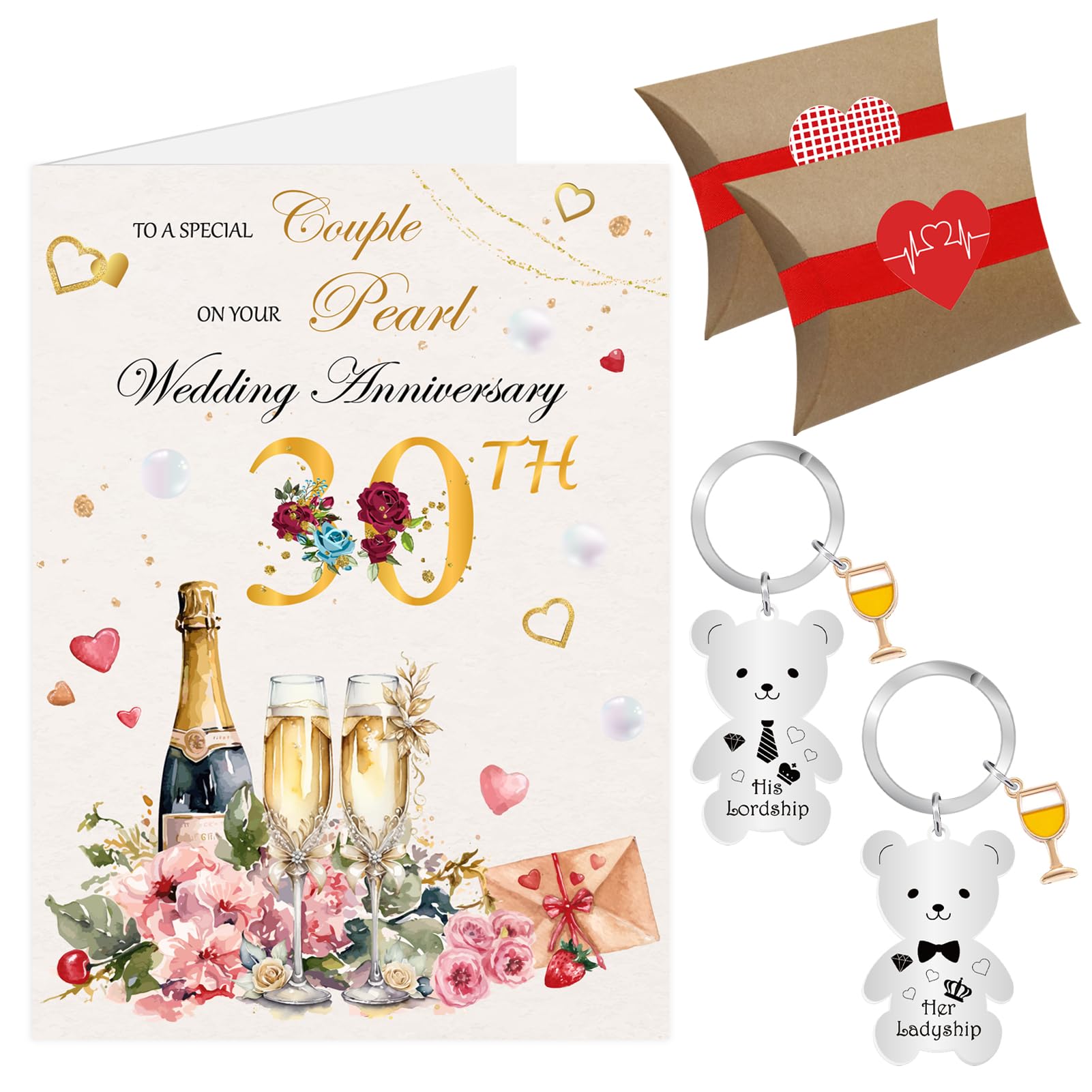 30th Wedding Anniversary Card, Pearl Wedding Anniversary Cards, 30 Years Anniversary Card, Thirtieth Anniversary Keyring Gifts for Couple (30th)