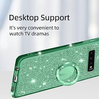 for S10 Plus Case, Galaxy S10 Plus Case for Women Glitter Crystal Soft Clear TPU Luxury Bling Cute Protective Cover with Kickstand Strap for Samsung Galaxy S10 Plus Case (2019) (Glitter Green)