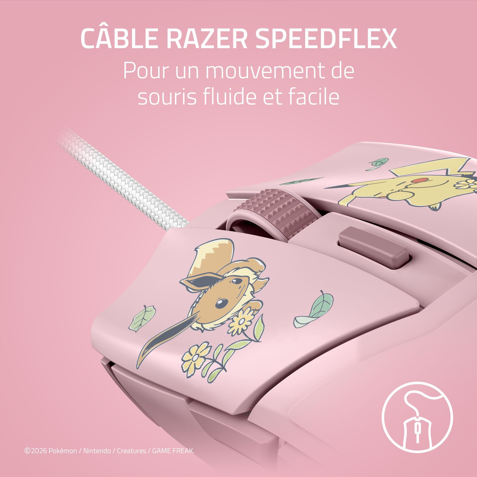 Razer Cobra Pokémon Pikachu & Eevee - Souris de Jeu Filaire légère avec Chroma RGB - 58 g - 8 500 DPI - Câble Speedflex | Édition Pikachu & Évoli