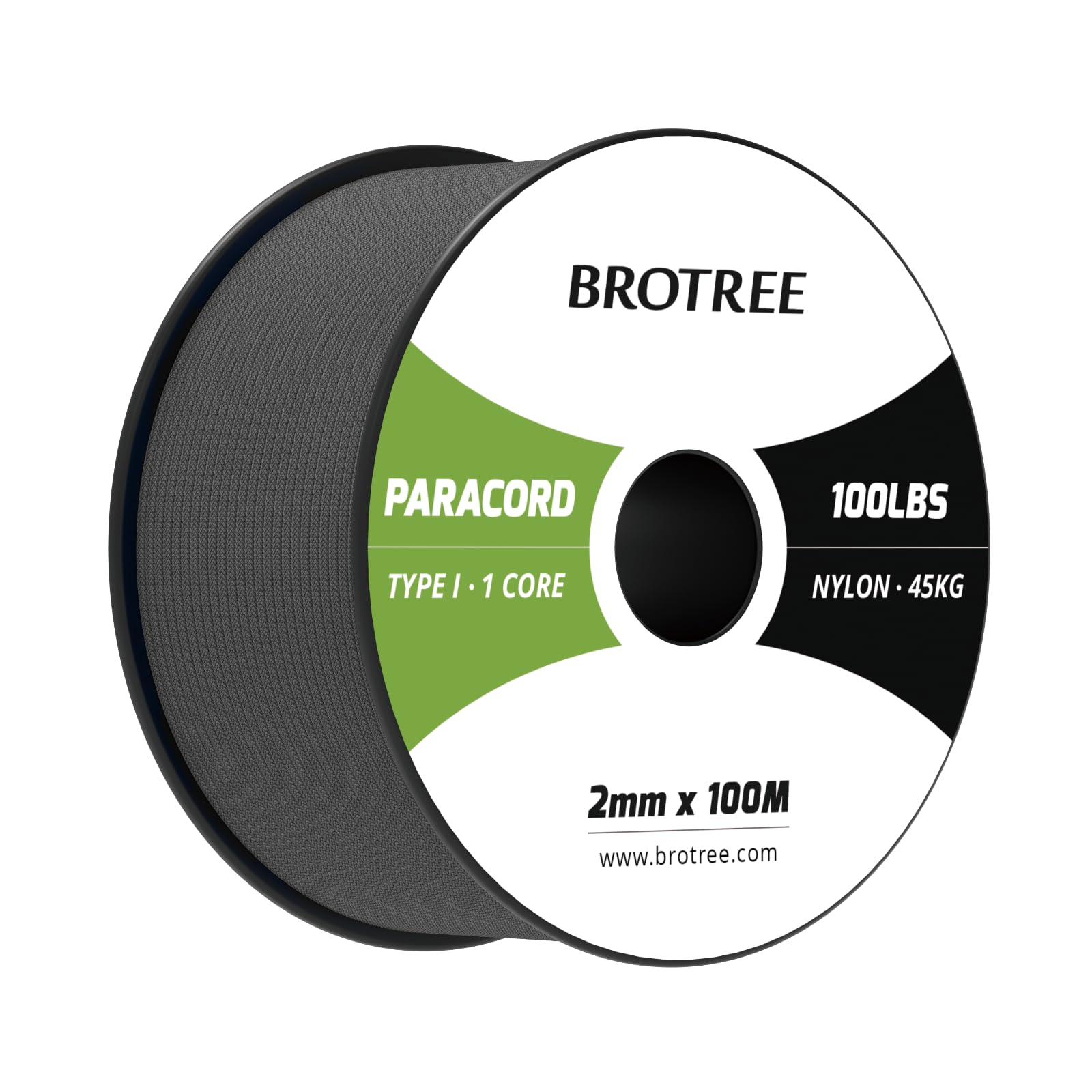 Brotree Paracord 2mm 100M 100% Nylon Rope 1 Strand Parachute Cord for Outdoor, Craft, DIY - 45kg Breaking Load (Charcoal Grey)