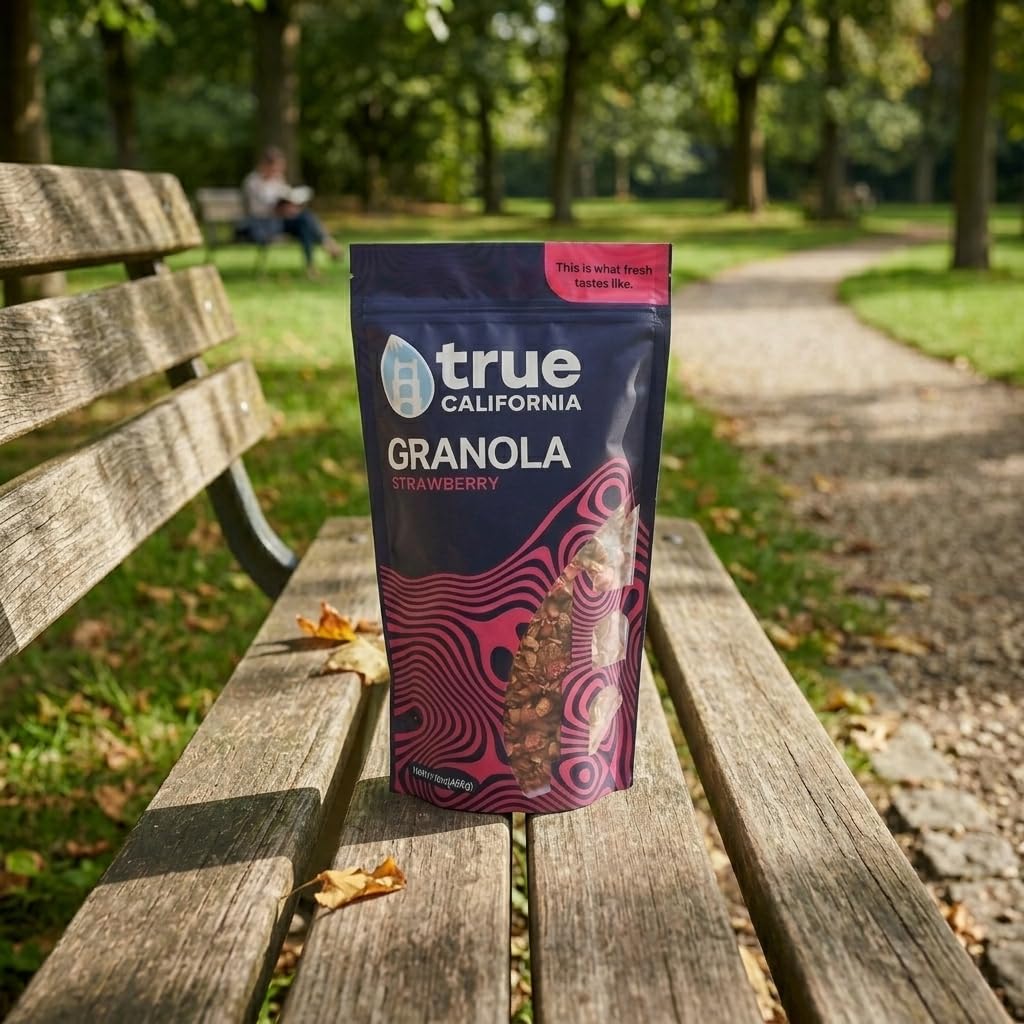 True California Strawberry Granola (1 LB x 2 Packs) Gluten Free, Non-GMO, Clean-Label Ingredients - Plant-Based, Vegan - Made with Almonds, Coconut, Walnuts, & Freeze-Dried Strawberries in California