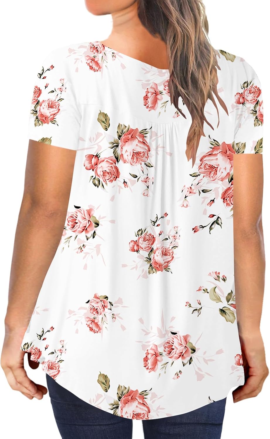 BeadChica Women's Plus Size Tunic Tops Casual Flowy Tshirts Ruched Botton Up Short Sleeve Blouses-Printed-2XL - Image 3