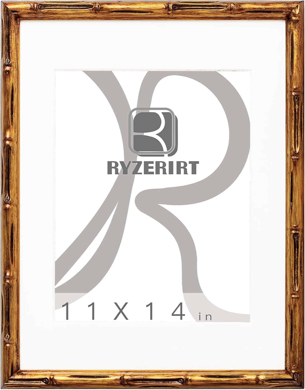 Vintage Bronze Gold Picture Frame 8x10 Inch,8 by 10 Ornate Antique Photo Frames with Matting 5x7,Retro Carving,Baroque Rococo Natural Wood Hanging Wall Classical 07