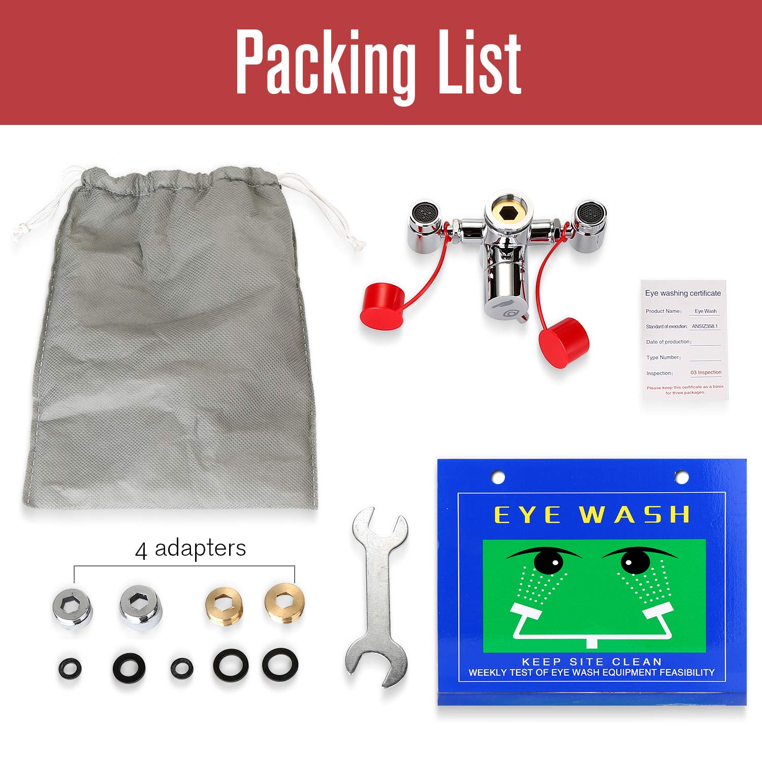 HK Eye Wash Station, Faucet Mounted Emergency Eyewash Stations for Sink Attachment, Eye Flush Unit for First Aid: Industrial & Scientific