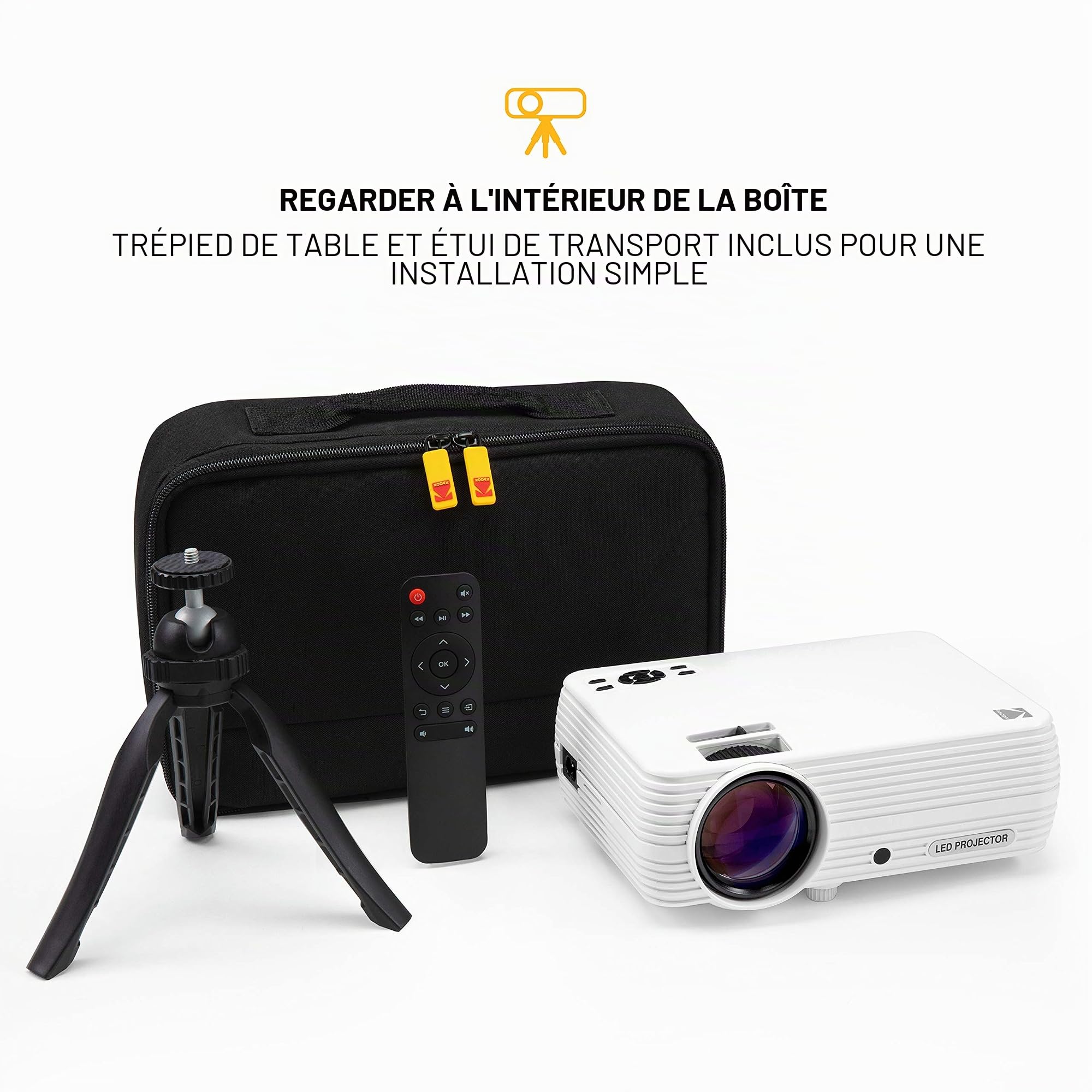 Kodak FLIK X4 Projecteur Home Cinéma | Écran LCD 4.0 Qui projette jusqu'à 150 Pouces avec compatibilité 1080p et Lampe LED Lumineuse | Entrées VGA/AV/HDMI/USB/TF