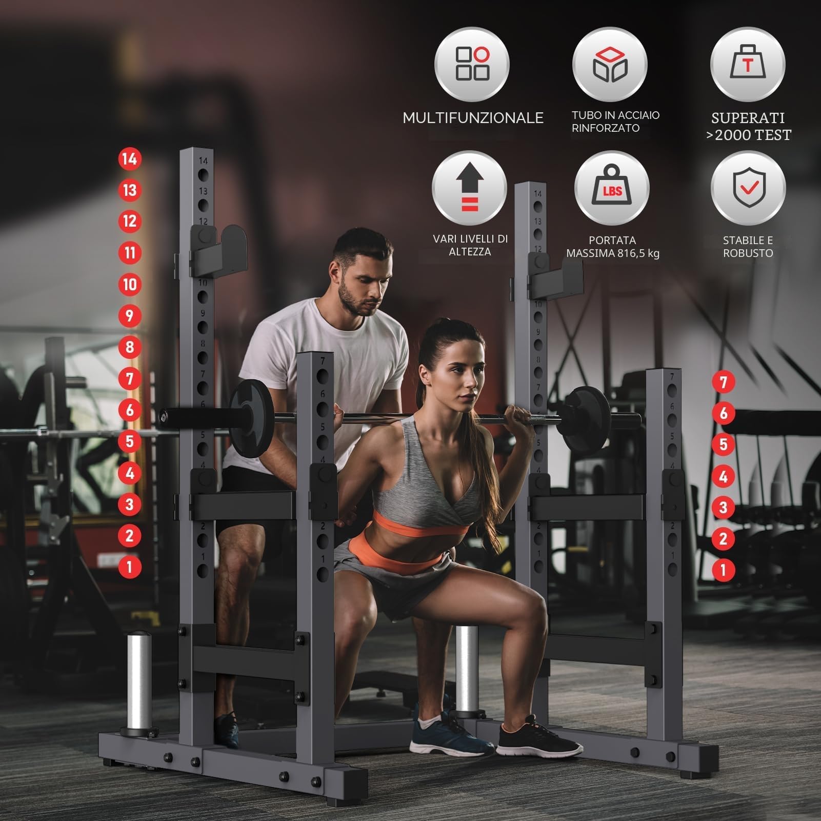 PASYOU SR30 Squat Rack Palestra, Porta Bilancieri Regolabile, Supporto Bilanciere Multifunzione, Max 800 KG
