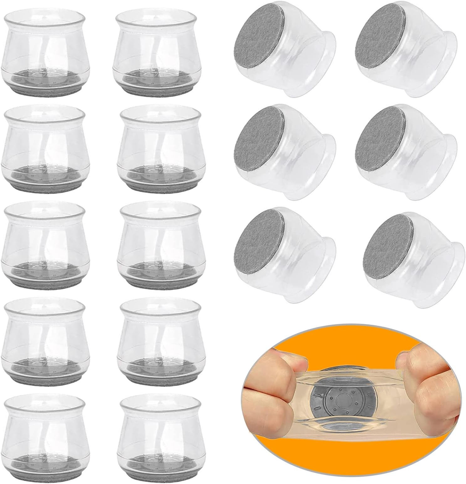 Silicone Chair Leg Floor Protectors, 16 Pcs Chair Leg Caps with Felt for Hardwood Floors, Integrated Rubber Chair Leg Covers for Furniture Fannas