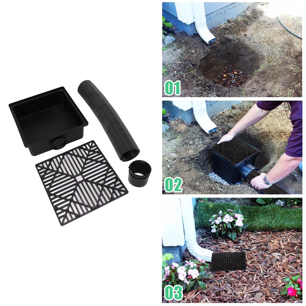 Extensión Flexible para Canalones y Bajantes - Tubo de PVC Extensible (41-155 cm), Diámetro Interno 6.5 cm, para Canalón de Lluvia y Desagüe de Tejado Negro