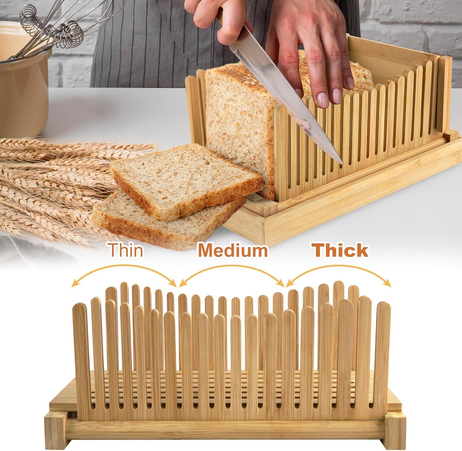 Guía de Rebanador de Pan, Cortadora de Pan Ajustable para Máquina de Corte de Pan Casera, Guía de Corte de Pan Plegable Fácil de Usar con Bandeja de Miga