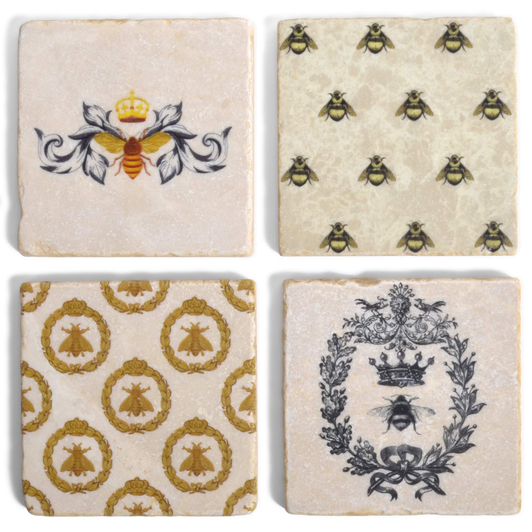 Bee Original Tumbled Marble Coasters, Set of 4