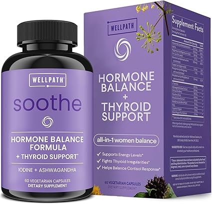 WellPath Soothe Hormone Balance for Women + Cortisol Supplements for Women | Thyroid Support, Mood Support, & Metabolism Booster | Adrenal Support | Rhodiola, Selenium, Iodine | Adaptogens, 60 ct WellPath Soothe Hormone Balance for Women + Cortisol Supplements for Women | Thyroid Support, Mood Support, & Metabolism Booster | Adrenal Support | Rhodiola, Selenium, Iodine | Adaptogens, 60 ct
