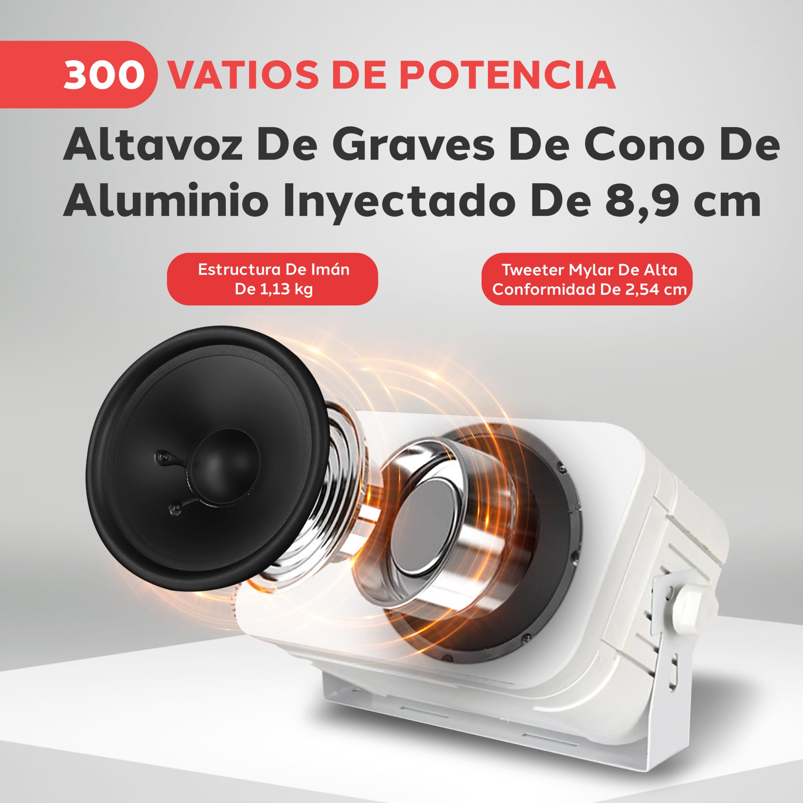 Pyle par de Altavoces Marinos, Woofer de 3.5”, Tweeter 1, Potencia de 300V Montaje en Pared, Techo, Interiores, Exteriores