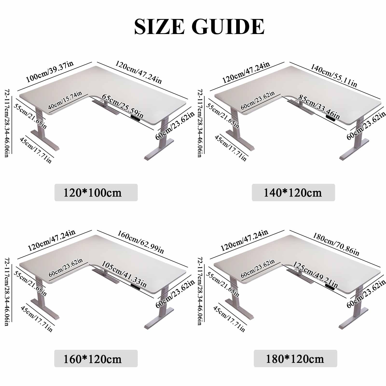 Scrivania Elettrica a L Regolabile in Altezza – Scrivania Angolare Ergonomica per Home Office, Scrivania Computer Sit-Stand,White/Left,180 * 120cm