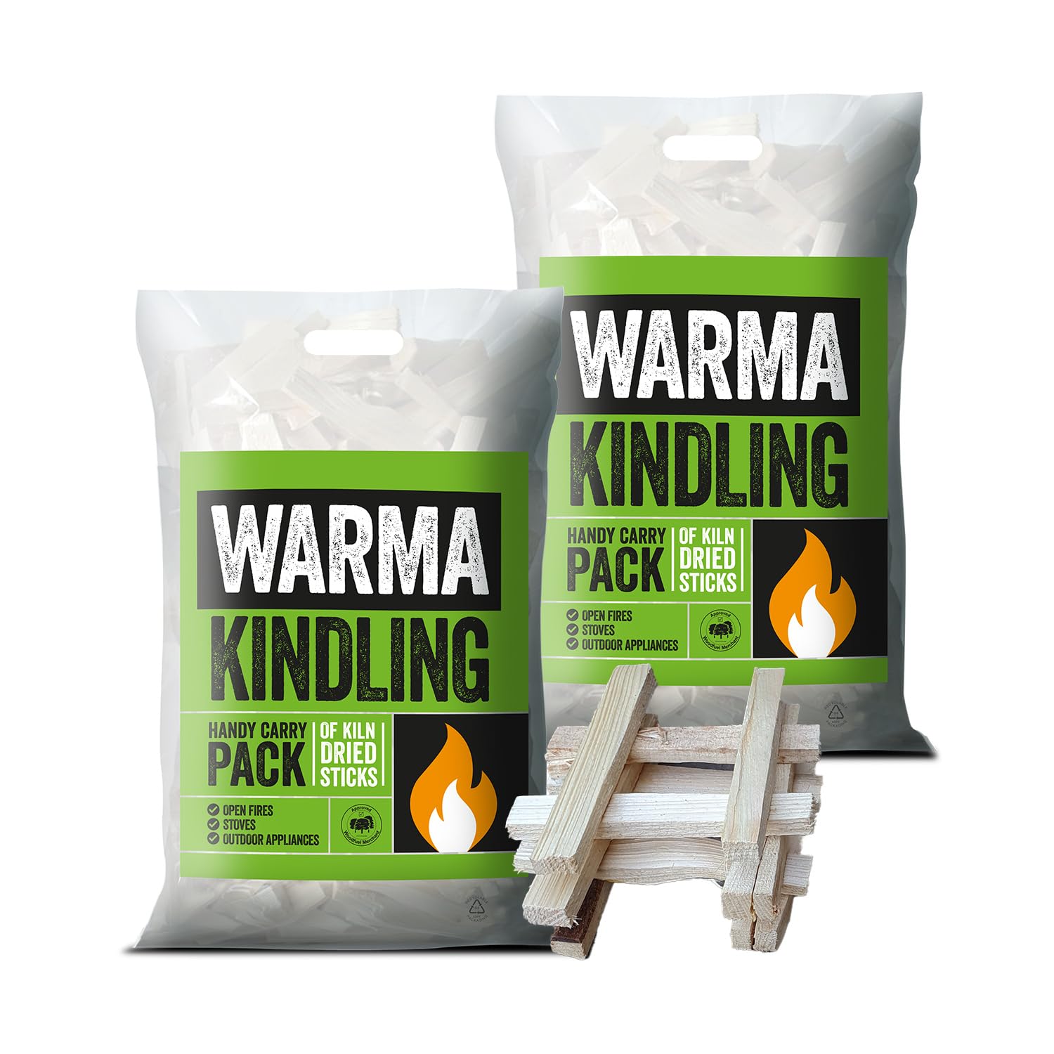 2 x Carry Bags Warma Premium Kindling Tinder Dry Wood Burning Easy to Light - For Starting Open Fires Log Burners Stoves Fire Pits Chimenea Camping Festival Outdoor Holiday Garden Barbecue BBQ