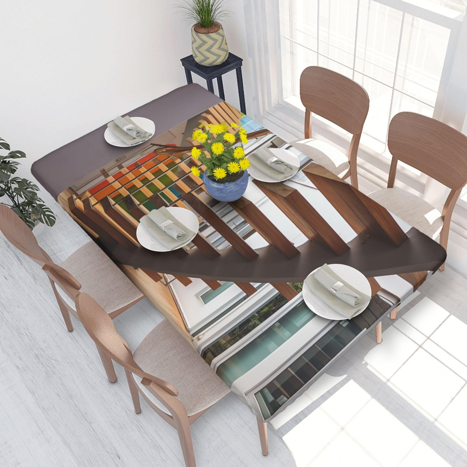Stairs Waterproof Square Table Cover Elastic Fitted Tablecloth Oil Proof Table Protector For 4ft Table