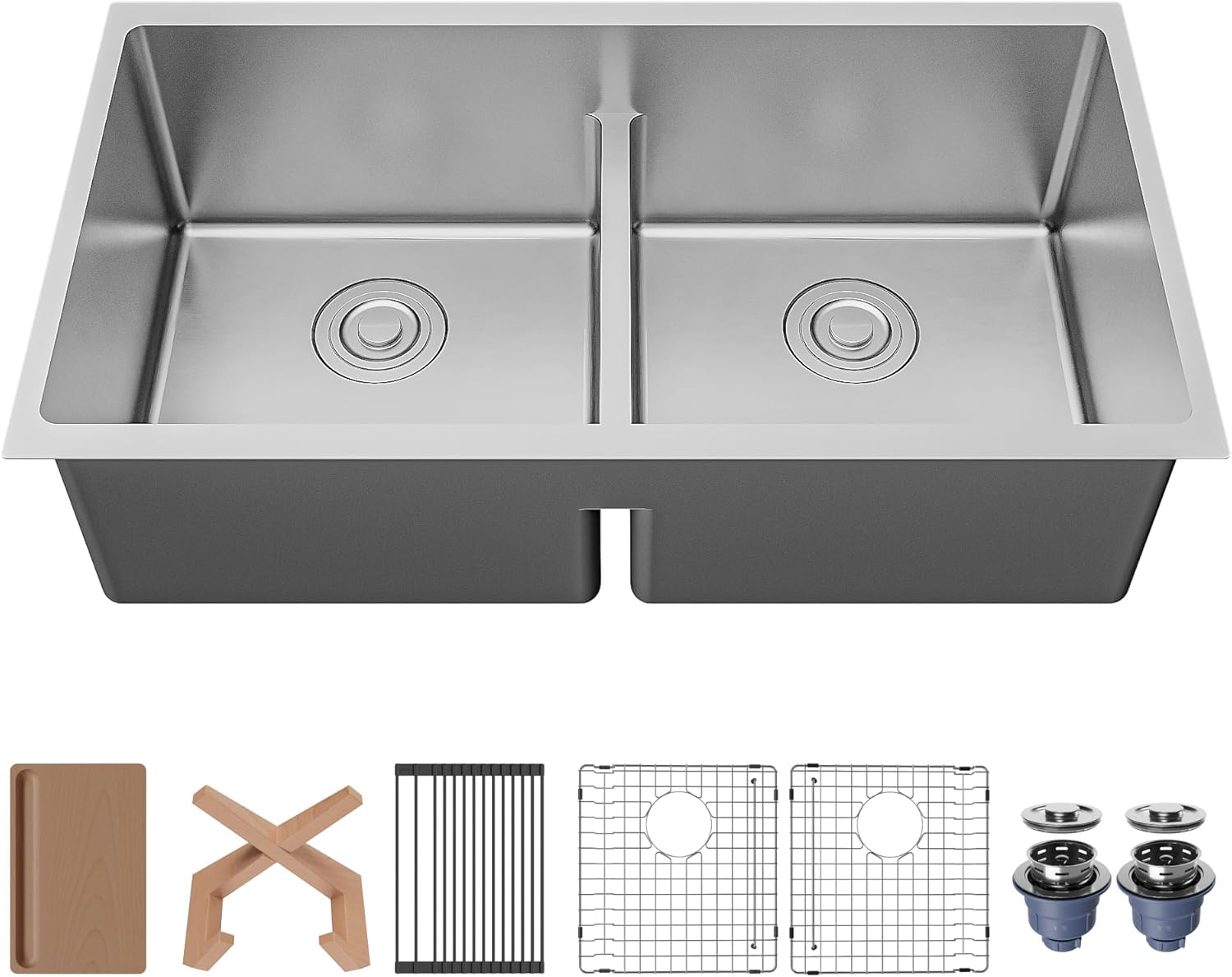 Karran Fusion 33" Undermount Workstation 16 Gauge Double Bowl Stainless Steel Sink with Accessories
